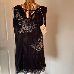 La Perla Maison Lace Black Metal Silk Chemise Slip Dress NWT 955